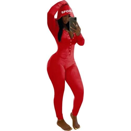 Spring and Autumn Embroidered Loungewear Deep V Sexy Underwear Jumpsuit Casual Slim Letter Romper Hoodie Clothing Home Wear