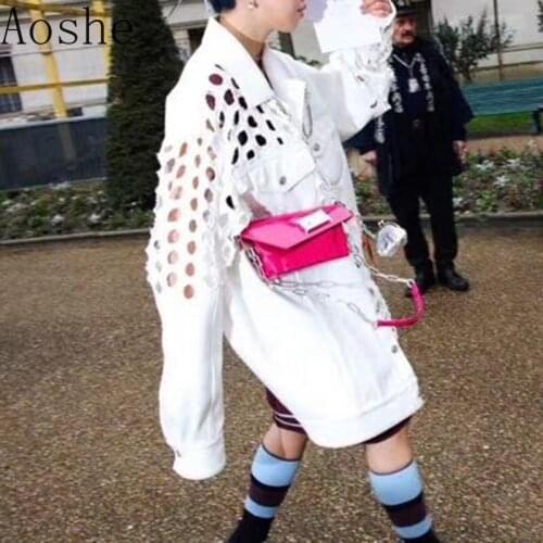 2020 Autumn Fashion Womens Cool Long Sleeve Hollow Hole Jacket Fashion Waistband Casual Denim Womens Coat