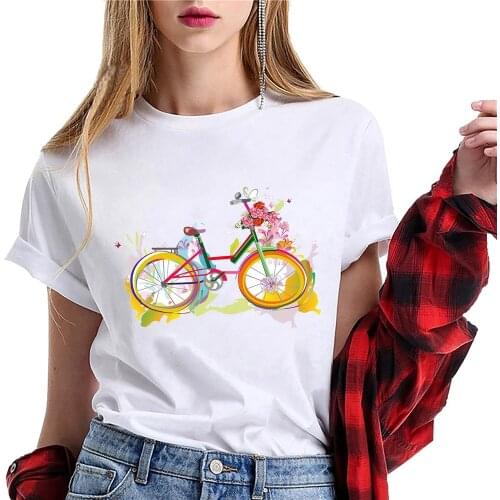 Womens Fashion Graphic White Casual T-shirt Tops Girl Korean Style Clothing Lady 2021 Summer Kawaii Short Sleeve Printing Tee