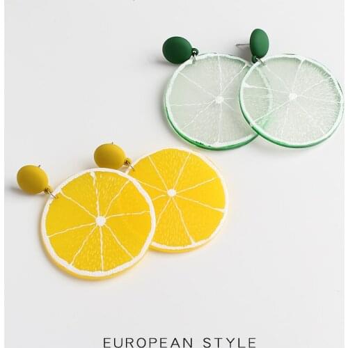 Summer Style Fresh Lemon Dangle Earrings For Women 2019 Korean Plant Resin Exaggerated Dangle Earrings Jewelry Earrings Earings