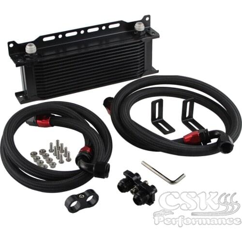 10 Row 248mm AN10 British Oil Cooler Kit w/ Brackets Fits For BMW E36 Euro E82 E9X 135/335 E46 M3 E90 E92 Black/Silver