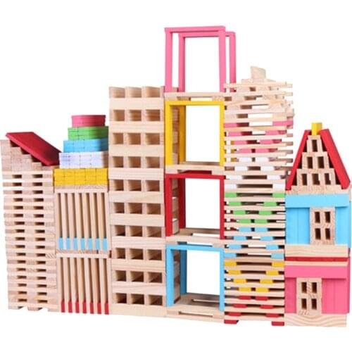 150 pieces of childrens building color original wood creative long strip building blocks layered high puzzle puzzle puzzle