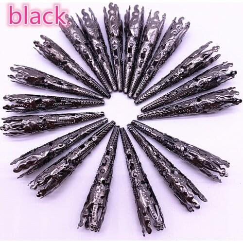 30pcs 42*8mm Black Plated Hollow Flower Amaryllis Form End Spacer Beads Caps Charms Bead for Jewelry Making Accessories