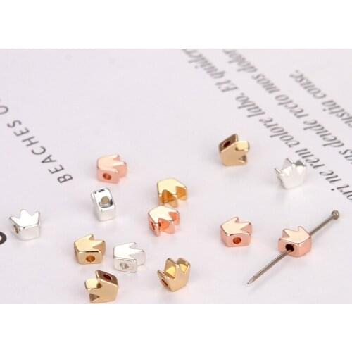 5.5mm Rose Gold Silver Crown Beads Copper Round 1.2mm Hole Bead Charms DIY Accessories For Handmade Bracelets Necklace