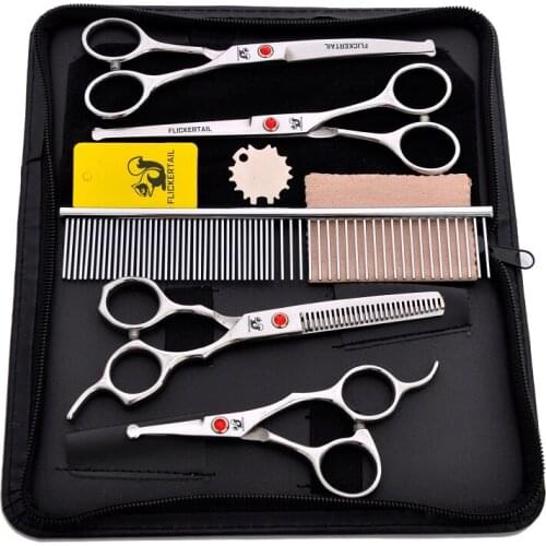 4.5 6.0 inch Round-Headed Professional pet scissors for cat dog grooming High Quality Straight Thinning Curved Scissors 5pcs