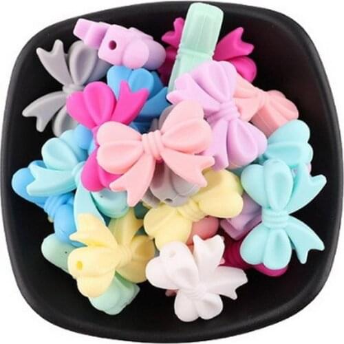 500pcs Bow Tie Silicon Beads BPA Free Bowknot Baby Teething Bead For DIY Jewelry Making Chewable Teether