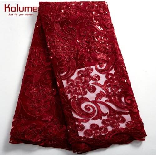 Kalume African Sequins Lace Fabric 2021 French Tissue Lace Fabric With Sequins 5 Yards Nigerian Lace Fabric For Diy Dress H2495