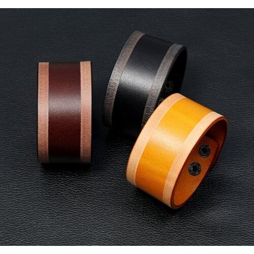 3.8cm Wide Genuine Leather Bracelet Punk Men Wrap Bracelet Simple Fashion Accessories Gift Men Women Jewelry Cuff Bangle