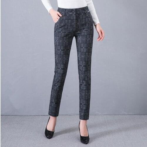 2020 Women Plaid Pants Full Length High Waist Spring/Autumn Streetwear Fitness Trousers with Pocket Plus Size 3XL 4XL 5XL 6XL