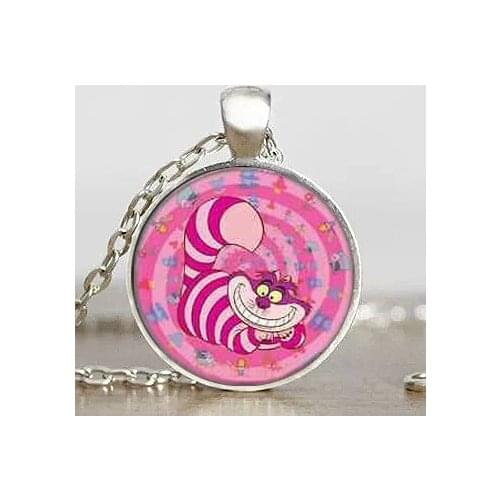 Alice In Wonderland Cute Pink Cheshire Cat Mens Chain Handmade New Brass Necklace Steel Pendant Steampunk Jewelry Gift Women
