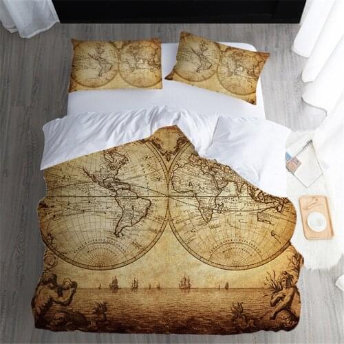 Home Textile Vintage Map Quilt Cover with 2 Pillowcase Fashion Bedding 3 Piece Set 3D Printing Available Size Bed Cover