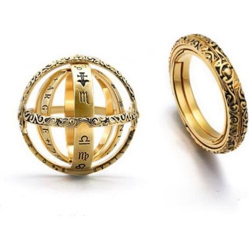 EDC Vintage Astronomical Ball Rings for Women Men Creative Complex Rotating Cosmic Finger Ring Jewelry Outdoor Self Defense Tool