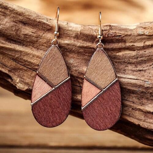 European and American Style New Geometric Wood Stitching Contrast Earrings Creative Retro Simple Brown Earrings