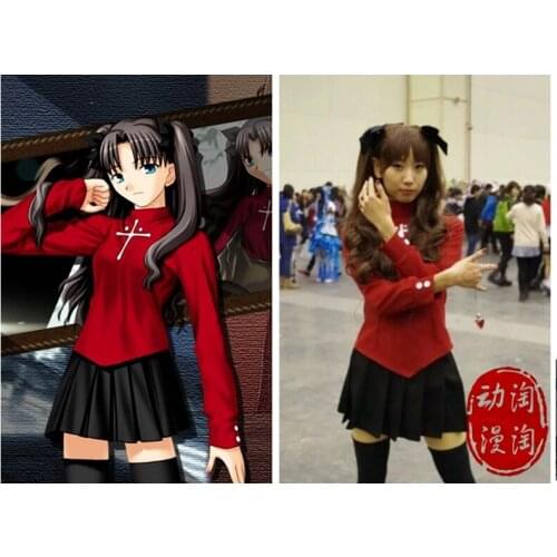 Fate/stay Night Fate Zero Tohsaka Rin Cosplay Red Womens Fate Stay Night Cosplay Costume wth hair accessory 11
