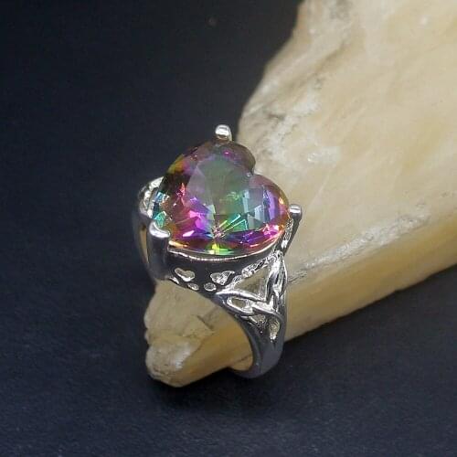Hermosa Charm Heart Rainbow Fire Topaz Genuine 925 Silver Unique Band Ring Wedding Engagement Gifts for Women Size 8# 20214065