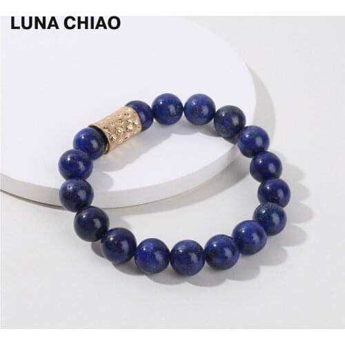 Worn Matte Gold Color Hammered Bar Bracelet Semi-precious Natural Stone Bead Strand Bracelets for Women