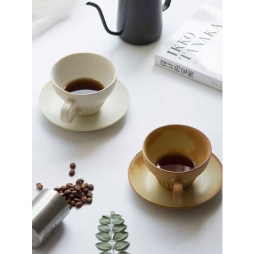 Jpanese coarse pottery coffee cup suit personalized coffee cup saucer afternoon teacup retro drinkware
