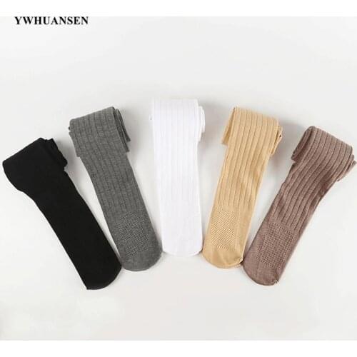 4 to 12 Yrs Spring Summer Combed Cotton Girls Tights High Elastic Striped Children Anti-slip Pantyhose White Black Grey Brown