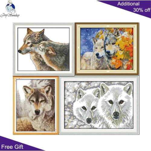 Joy Sunday Wolf Brother Kiss Spirit Needlework D368D420D519(2)D780(3) Animal Home Decor Cross Stitch Kits