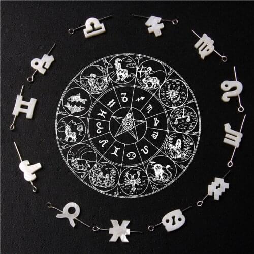 Natuarl Constellation Mother Of Pearl Shell Bead 12 Zodiac Sign White Drilled Seashell Jewelry Accessories For Bracelet Necklace