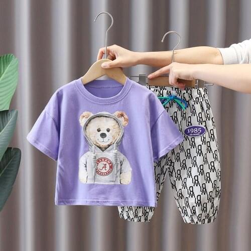 2021 New Summer Baby Clothing Toddler Boys/Girls Short Clothes Cartoon Bear O-neck T-Shirt + Shorts Sets Kids Casual Clothes