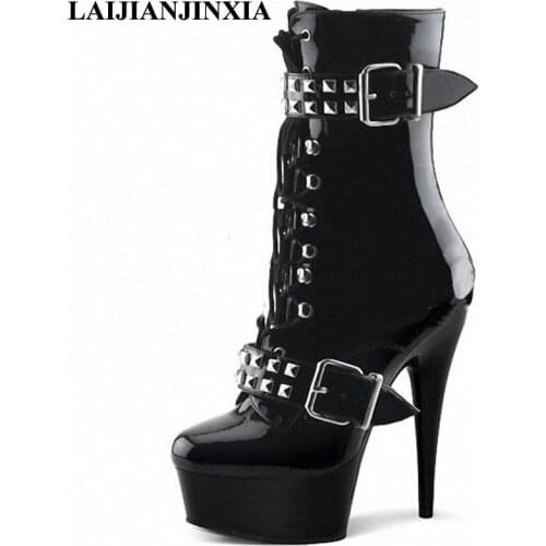 LAIJIANJINXIA New Spring Sexy Black Ultra 15CM High Heels Sexy Night Club Party Ankle Boots Dancing Shoes Women Pole Dance Shoes