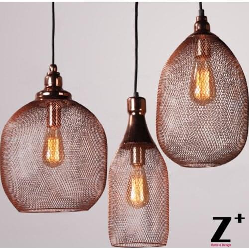 New Light Art Deco Iron Cage Iron Mesh RoseGold Pendant Light Restaurant Vintage Style