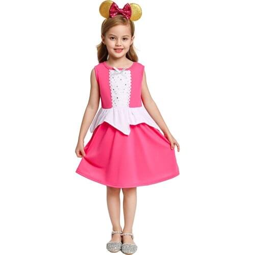 Sleeping Beauty Aurora Dress for Toddler Princess Party Supplies Costume Girls Cotton Casual Frock Child Pink Summer A Line Gown