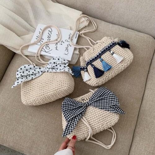 Braided Female Bag Tassels Vacation Drawstring Casual Crossbody Bags Beach Purses and Handbags Bow Womens Wallet 2021 Summer New
