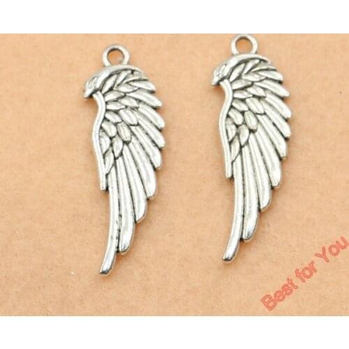 Antique Silver Plated Angel Wings Charms Beads Pendants for Jewelry Making DIY Handmade 33x12mm