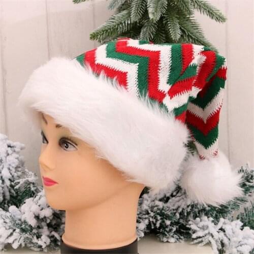 Natal Thicken Adult Christmas Hat Knitted Plush Big Hairy Ball Christmas Decoration Hat Navidad 2022 Happy New Year Decoration