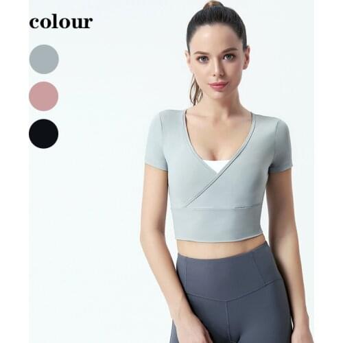 Sexy Short Sleeve T-Shirt Sport Top Blouse A L O Cover Up Quick Dry Gym Clothes Running Fitness Tank Sportwear -40