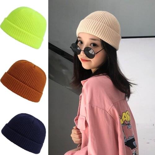 Unisex Beanies For 2020 Winter Hats Beanie Women Solid Warm Elastic Short Knitted Skullcap Street Hip Hop Brimless Melon Cap