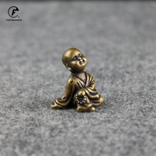 Buddha statues small monk copper Buddhist figure home club geomantic decoration ancient bronze Figurines Tea Pet