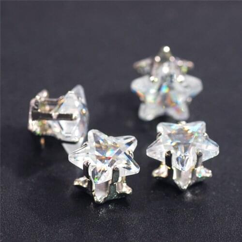 8mm AAA Super Shiny Clear Zirconia Star Shape Cut Artificial Gemstone With Claw Flatback Base For DIY Dress Jewelry Accessories
