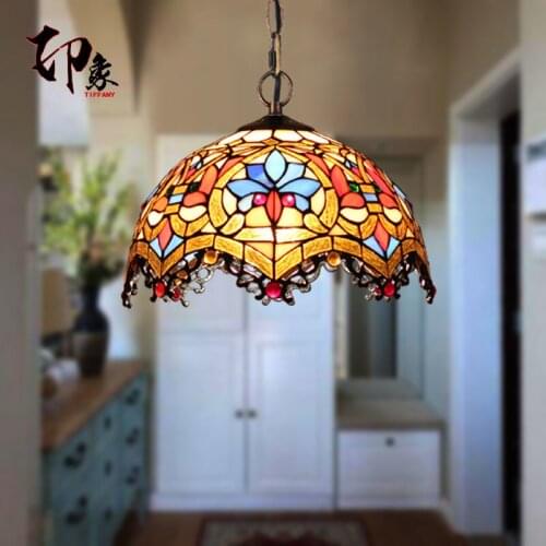 Tiffany Baroque Stained Glass Suspended Luminaire E27 110-240v Chain Pendant Lights For Home Parlor Dining Room deco maison
