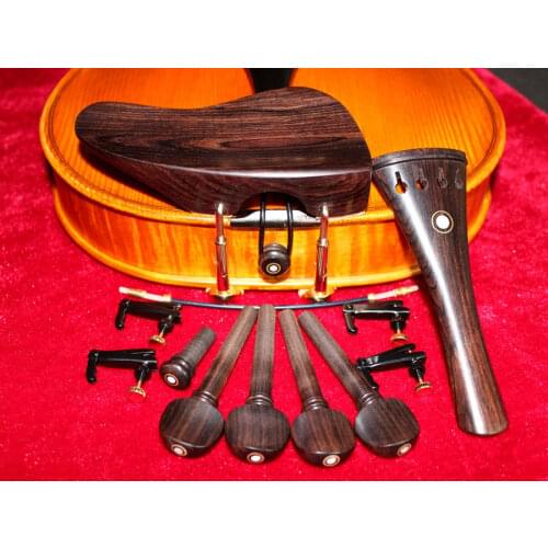 1set natural ebony 4/4 violin accessories chinrest endpin tuners tail gut