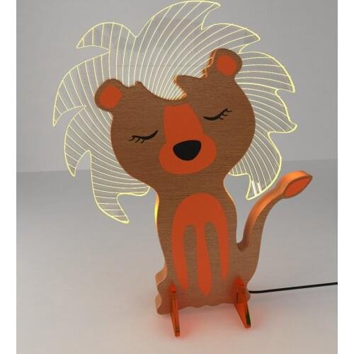 Unique Handmade Wood and Plexiglass Lion Figure Lampshade Interior Use Decorative Lighting Children Teenage Bedroom Night Light