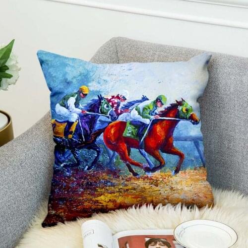 Horse race Paintings Horse competition High Grade Decorative Pillow Case Car Home Sofa pillow Cover 3D Digital Print style-9