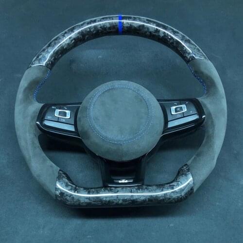 YeederCar Cuatomized Forged Carbon Fiber Sports Steering Wheel Alcantara Leather compatible for Volkswagen Golf GTI 2018-2020