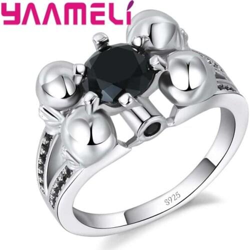 Black Cubic Zircon Cocktail Rings for Women Men Fine 925 Sterling Silver with Novelty New Fashion Design Top Quality