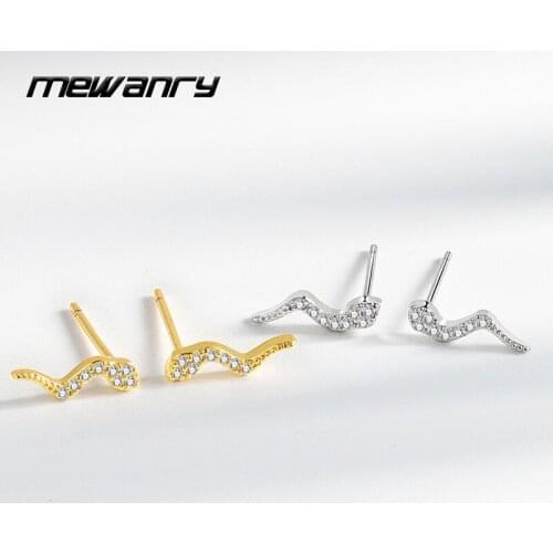 MEWANRY Prevent Allergy 925 Sterling Silver Stud Earrings for Women Trendy Elegant Simple Sparkling Zircon Design Bride Jewelry