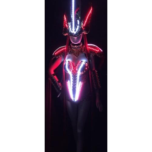 Women LED gold warrior armor bar commercial guest show catwalk costume cosplay party girl clothing