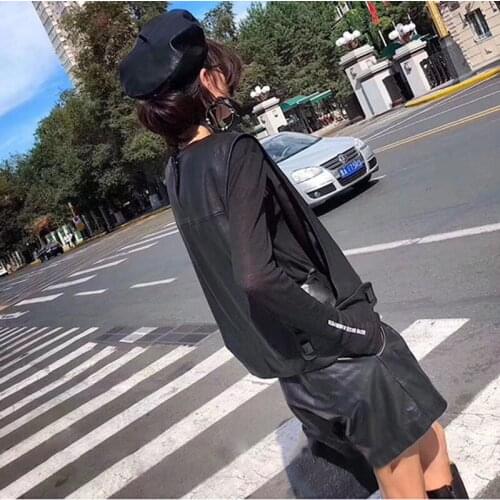 Genuine Women Waistcoat Autumn Real Leather Sheepskin Loose Pullover Sleeveless Jacket Lady Short Vest Streetwear Tops