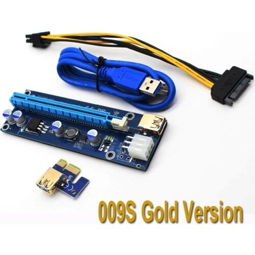 JONSNOW 009S PCIE RISER 6PIN 16X for BTC mining with 2 LEDs Express Card Sata Power Cable and 60cm Gold USB 3.0 Quality Cable