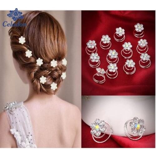 12Pcs Crystal Rhinestone Flower Hair Clips For Women Girls Hairpins Spiral Hairclip Barrette Clips Hair Decor Hair Accessories