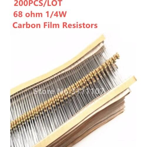 200PCS/LOT 68 Ohm 1/4W Carbon Film Resistors 5% Error 68R Ohm Color Ring Resistance
