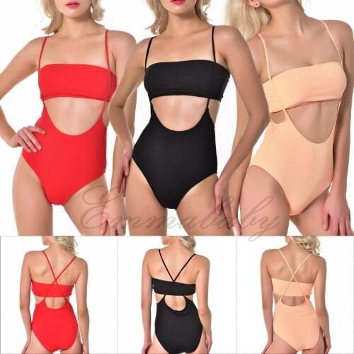 2019 New Style High Waist Womens Solid Hollow Out Vintage Padded Bra Bikini Set One-Piece Swimwear Swimsuit
