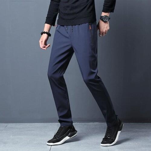 2021 Black Casual Trouser for Men Sportwear Solid Stretch Men Pants Summer Drawstring Men Clothing Male Pencil Pants