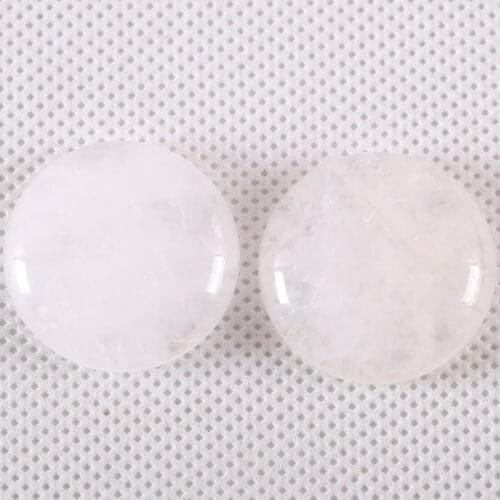25MM Round Cabochon Natural Stone White Crystal No Drilled Hole Bead for Women Men DIY Jewelry Making Ring 2Pcs/Lot K1074
